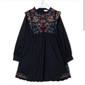 Chloe Kids Black Floral Embroidery Dress